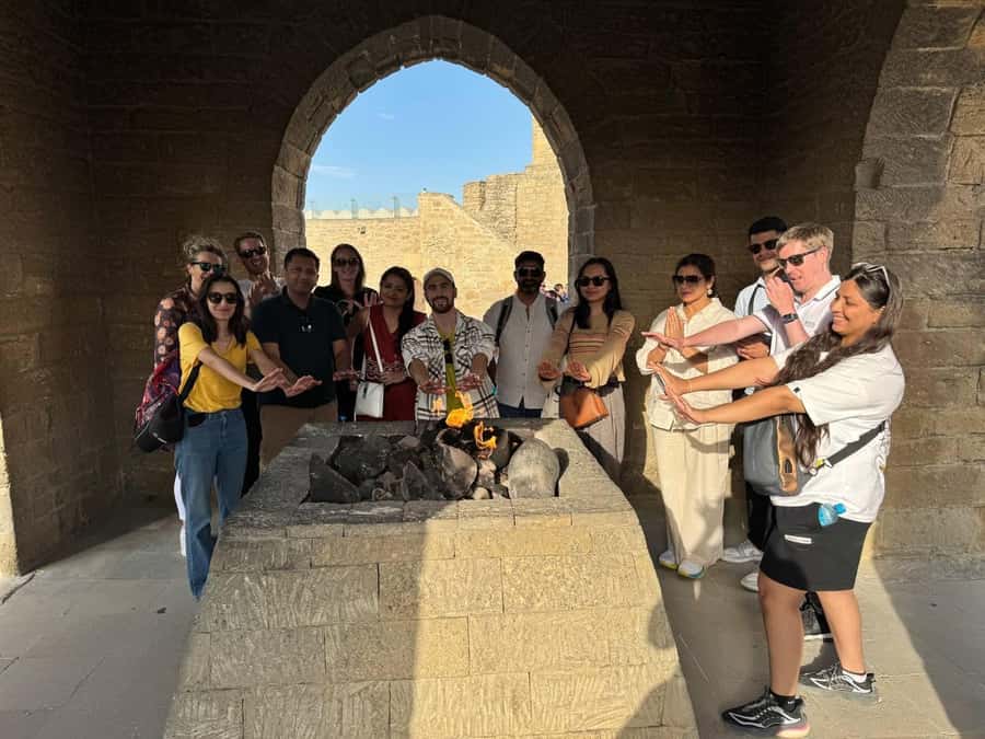 Baku: Gobustan, Mud Volcano, Fire Mount, Temple Lunch Entry - Yanar Dag Burning Mountain flames and the Fire Temple stop