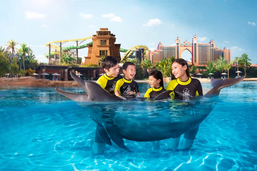 Dubai: Dolphin Encounter & Aquaventure Waterpark Ticket - The dolphin encounter: briefing, wetsuit fitting, and calm shallow-water contact