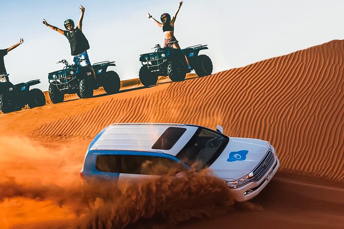 Dubai: Half-Day Desert Safari, Camels, Quad Bike & Refreshments - Dune bashing plus sandboarding: the adrenaline-and-laughs block