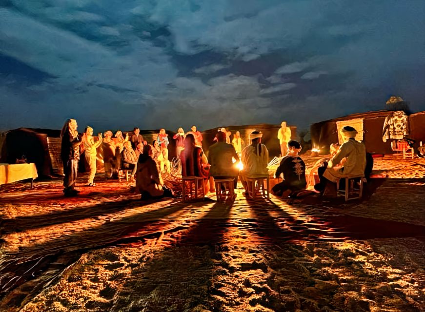 From Marrakech: 3-Day Merzouga and Sahara Desert Tour - Erg Chebbi desert camp night: dinner, drumming, and the sleeping setup