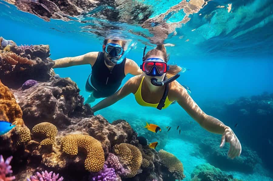 Hurghada: Speedboat Dolphin Watching & Snorkeling with Lunch - Orange Bay / Egyptian Maldives island break: lunch, shade, and swimming time